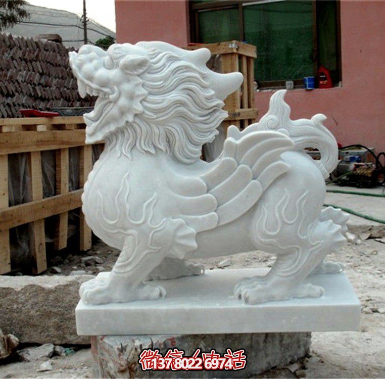 庭院寺庙汉白玉石雕神兽貔貅博鱼平台