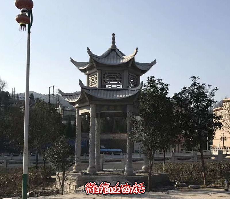 村庄户外景观双层镂空仿古建凉亭休息座椅石雕