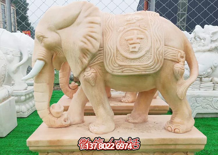 户外园林大型石雕浮雕吉祥大象博鱼平台