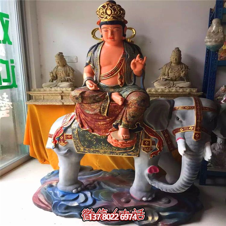 景区庙宇玻璃钢彩绘坐着大像上的菩萨文殊普贤博鱼平台