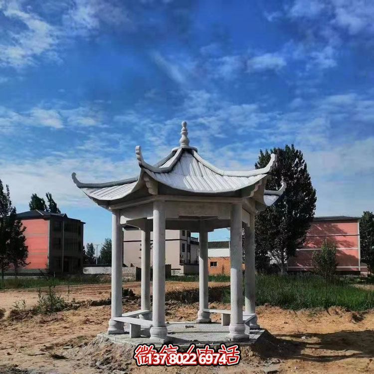 仿古石雕中式六角凉亭户外园林景观博鱼平台