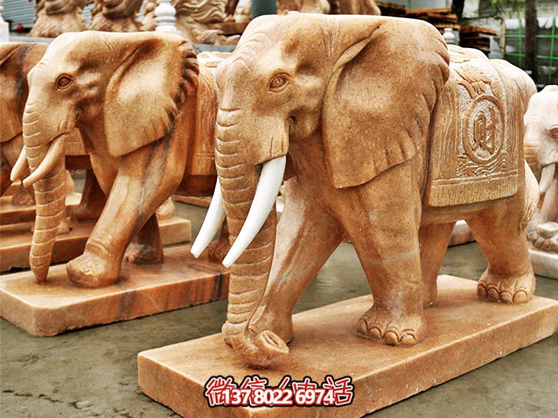庭院寺庙晚霞红石雕行走的大象博鱼平台