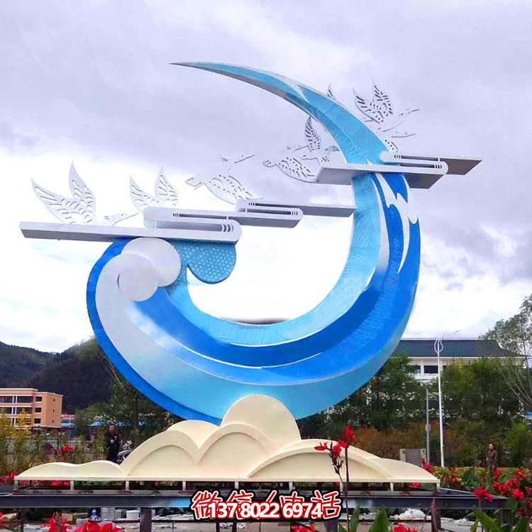 景区抽象不锈钢烤漆月亮飞翔的大雁博鱼平台