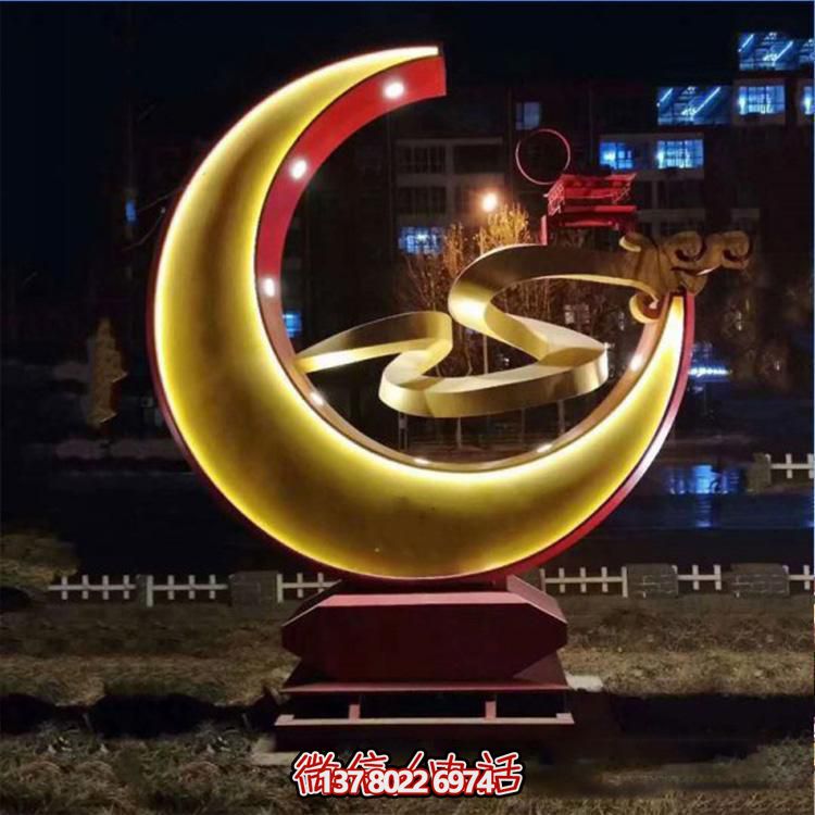 不锈钢发光月亮博鱼平台大型玻璃钢户外照明创意景观博鱼平台