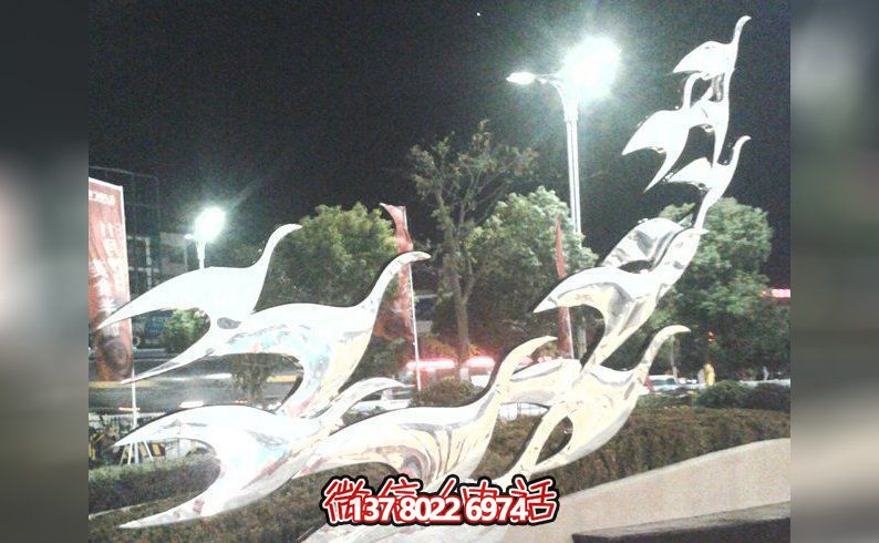 公园不锈钢白钢动物大雁博鱼平台