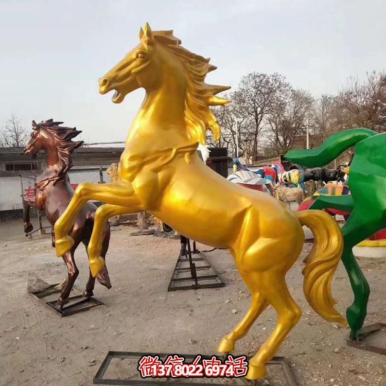 大型广场铜雕马摆件城市玻璃钢户外仿铜动物博鱼平台