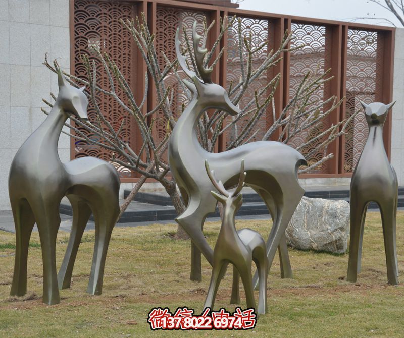 公园景区不锈钢仿铜抽象艺术鹿博鱼平台