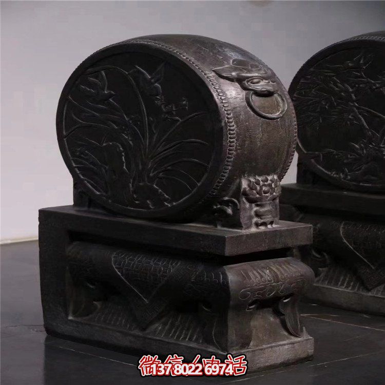 庭院酒店门口仿古青石石雕抱鼓石博鱼平台