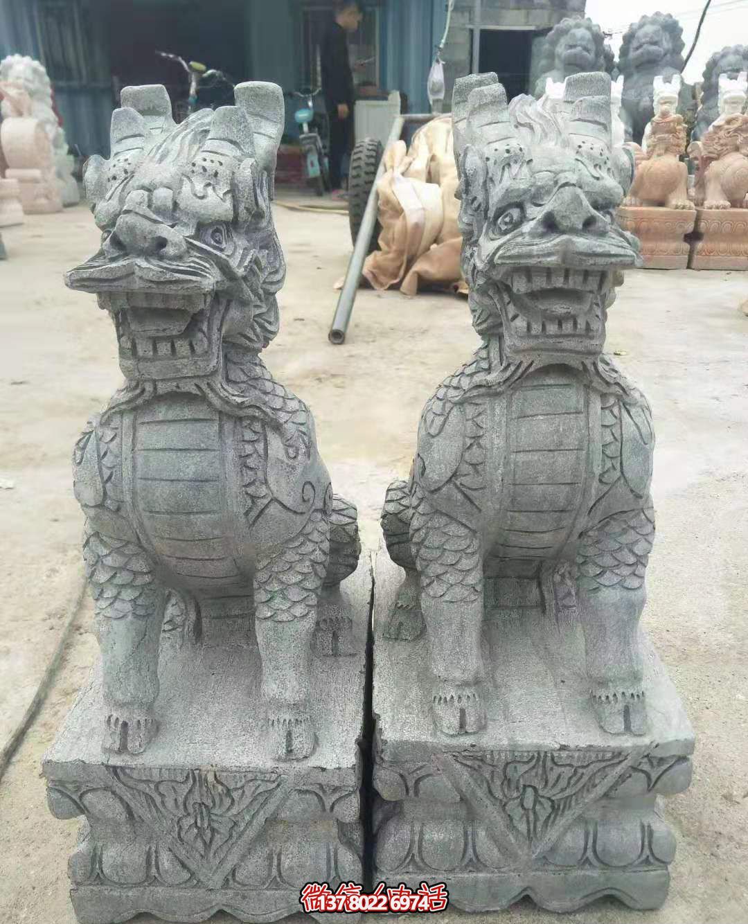 户外景区大型大理石石雕麒麟博鱼平台