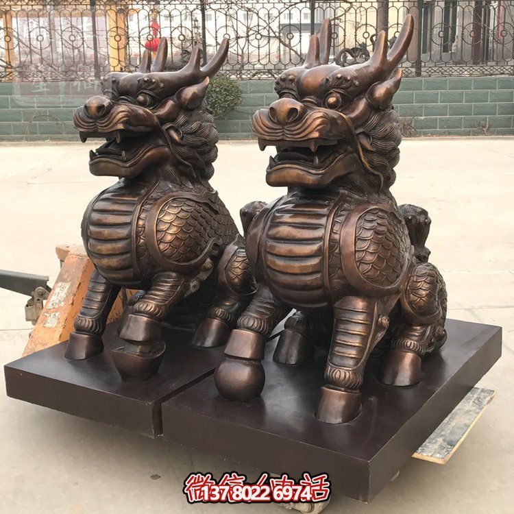 别墅小区玻璃钢仿铜神兽麒麟博鱼平台