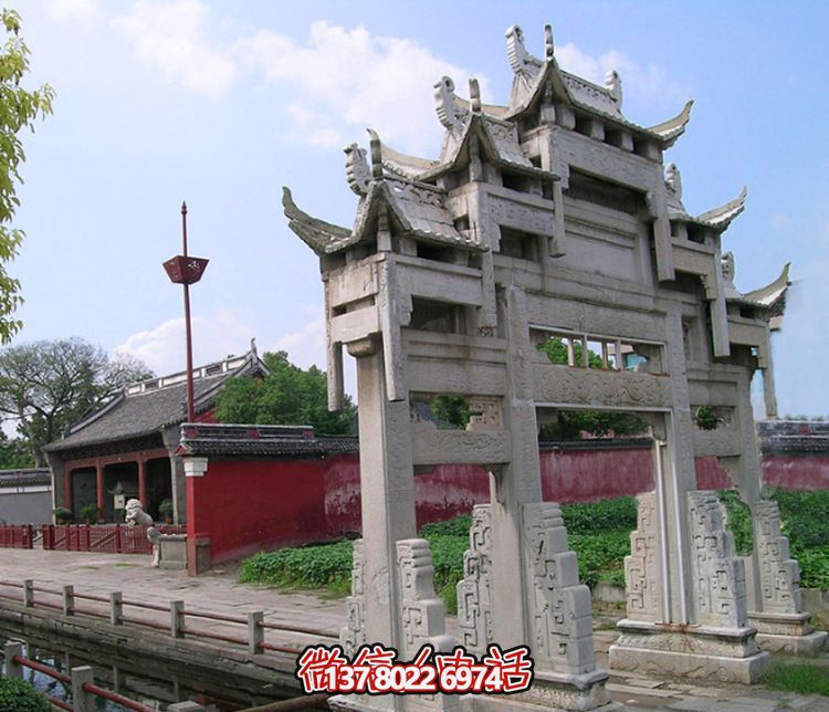 寺庙三门小型牌坊花岗岩石雕