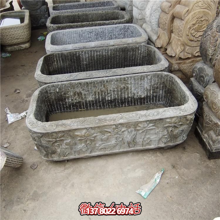 仿古做旧大理石石雕园林庭院养鱼种花老石槽博鱼平台