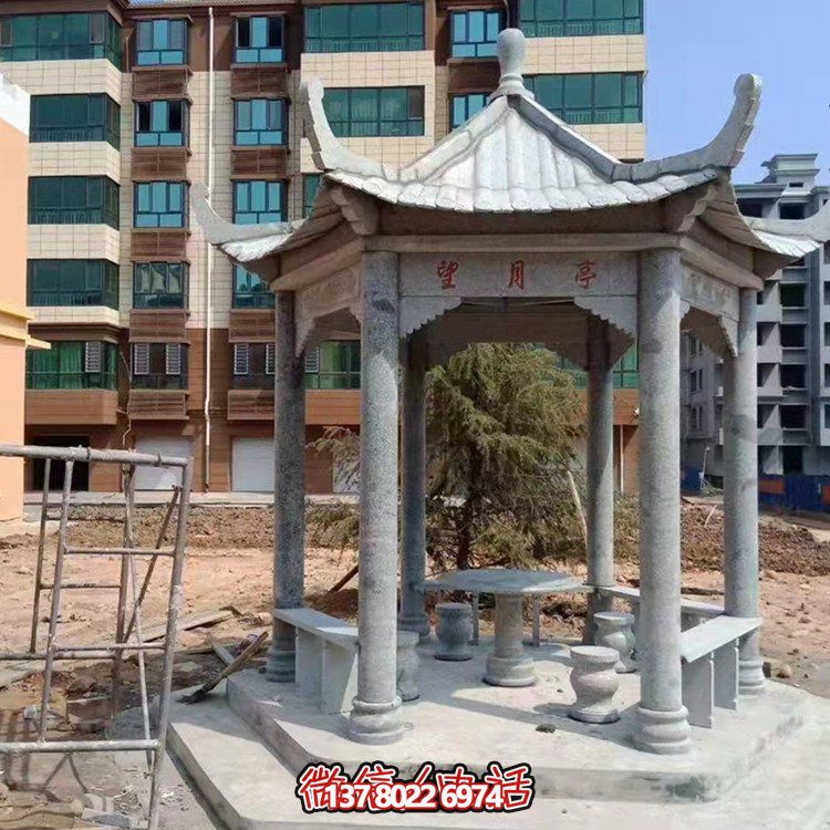 小区别墅大理石石雕六角凉亭博鱼平台摆件