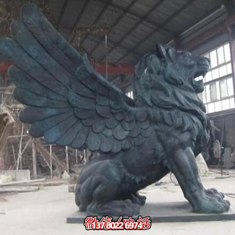 广场欧式带翅膀铜狮子博鱼平台