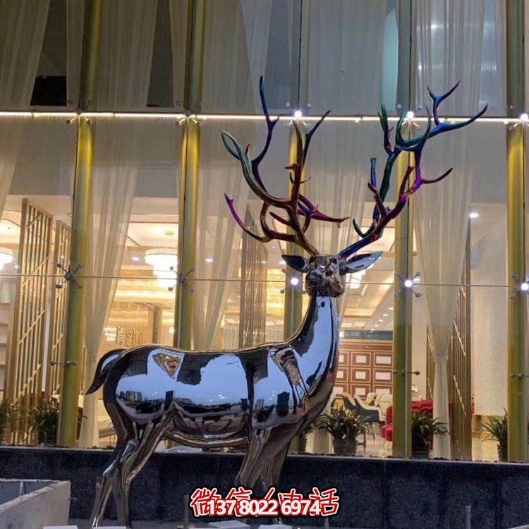 户外不锈钢镜面鹿博鱼平台酒店镂空动物博鱼平台摆件