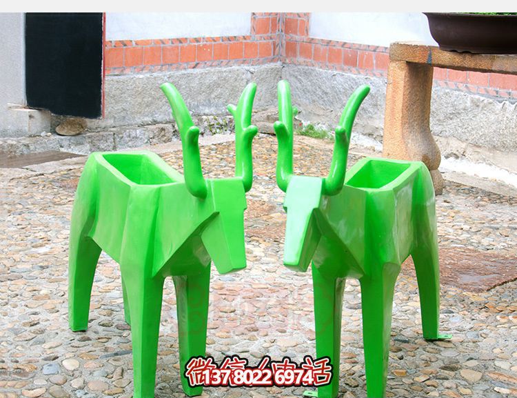 玻璃钢几何公园动物绿色鹿花盆博鱼平台