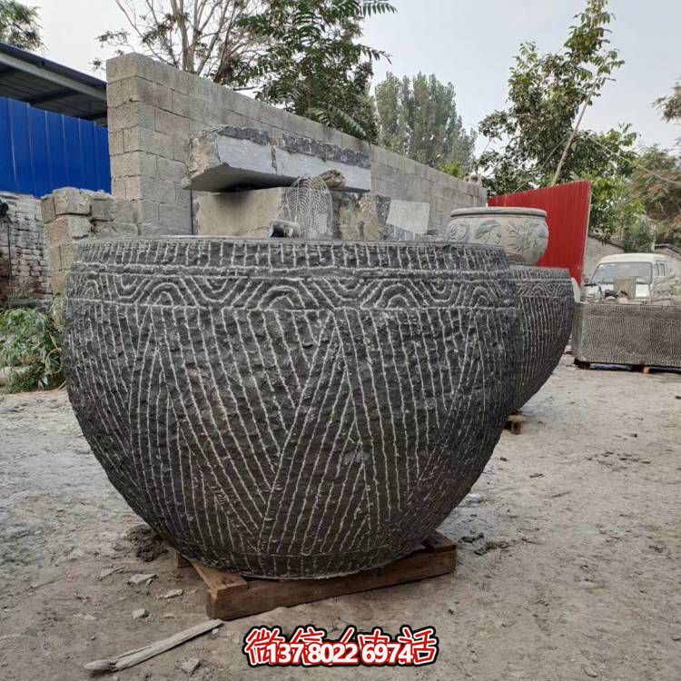 石雕鱼缸青石仿古盆石槽石头缸水槽石头花盆博鱼平台