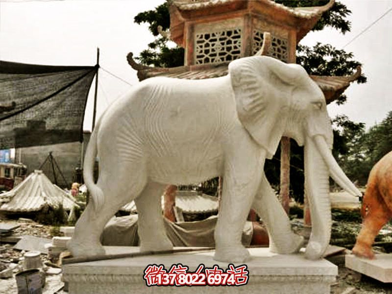 寺庙庭院石雕创意大型户外园林景观装饰品大象博鱼平台