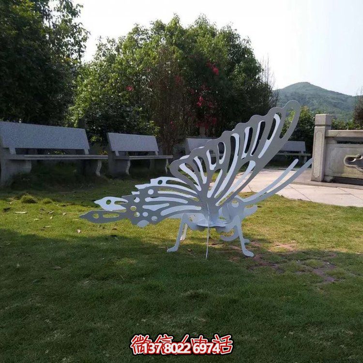 不锈钢户外园林抽象动物景观蝴蝶博鱼平台