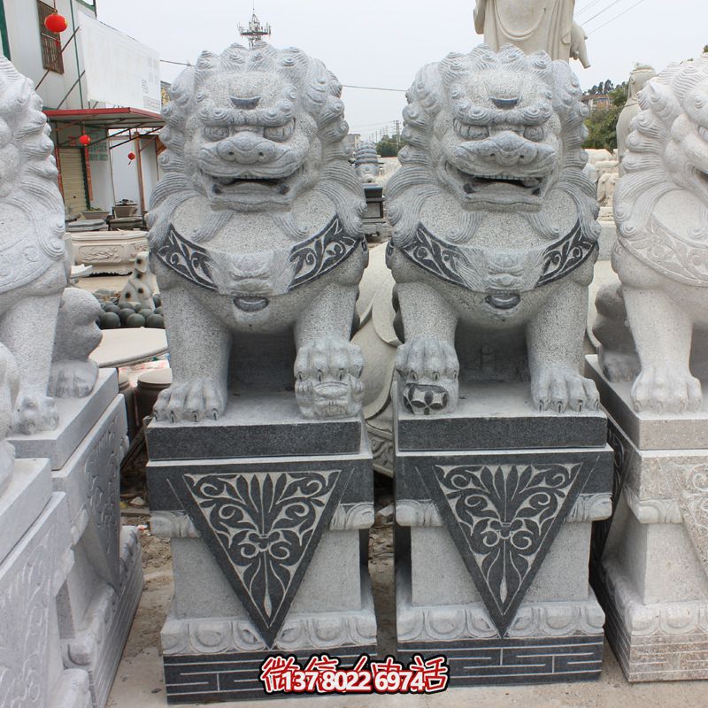庭院青石一对石雕大型动物狮子博鱼平台