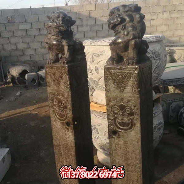 仿古青石石雕庭院驿站拴马桩博鱼平台