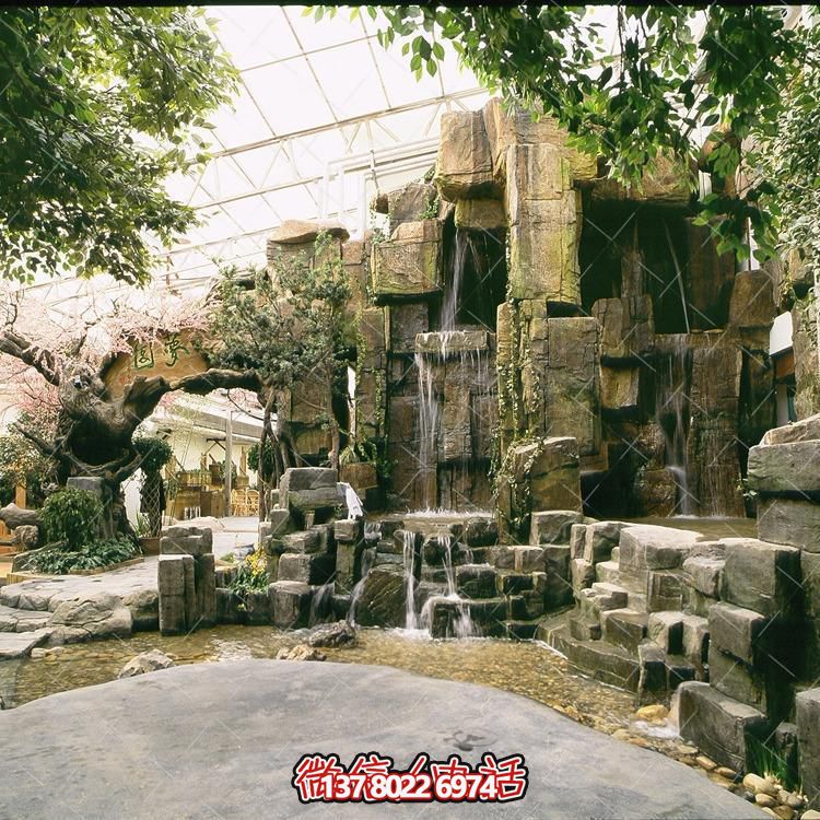 生态园餐厅装饰水泥假山塑石景观博鱼平台