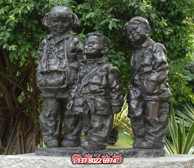 公园铜雕放学回家的儿童博鱼平台