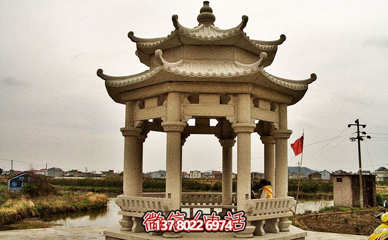 广场湖边摆放花岗岩双顶观景休息凉亭座椅