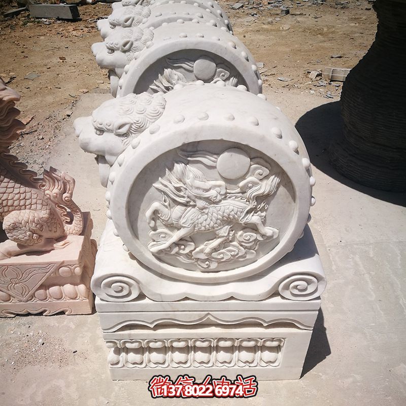 酒店博鱼(中国)门口摆放汉白玉抱鼓石门墩门口装饰工艺博鱼平台