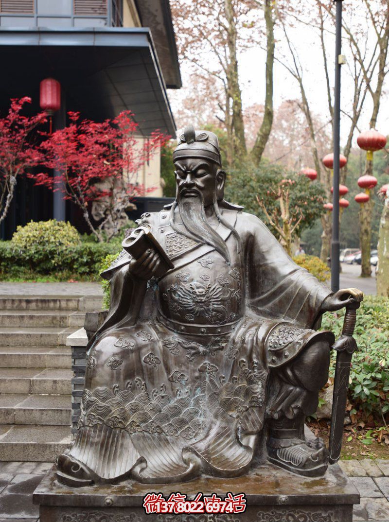 户外景区看书的铜雕关公博鱼平台