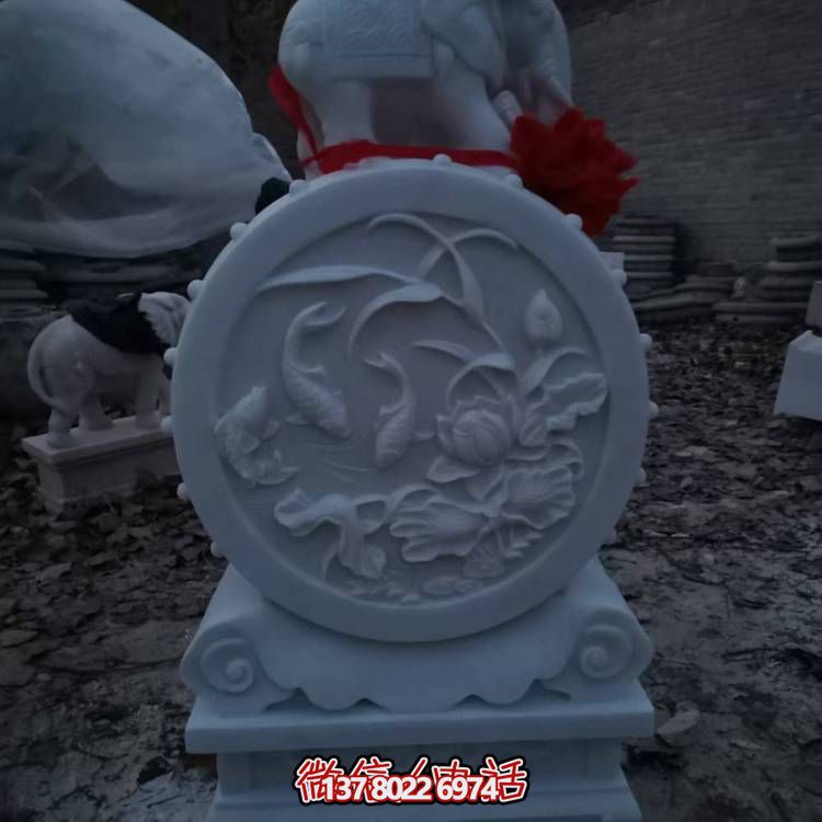 庭院户外大理石石雕户外门口抱鼓石博鱼平台