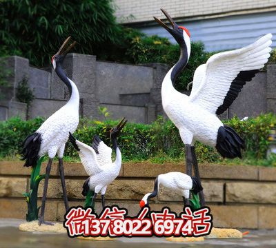 景区街道玻璃钢彩绘园林景观装饰品大型摆件仙鹤博鱼平台