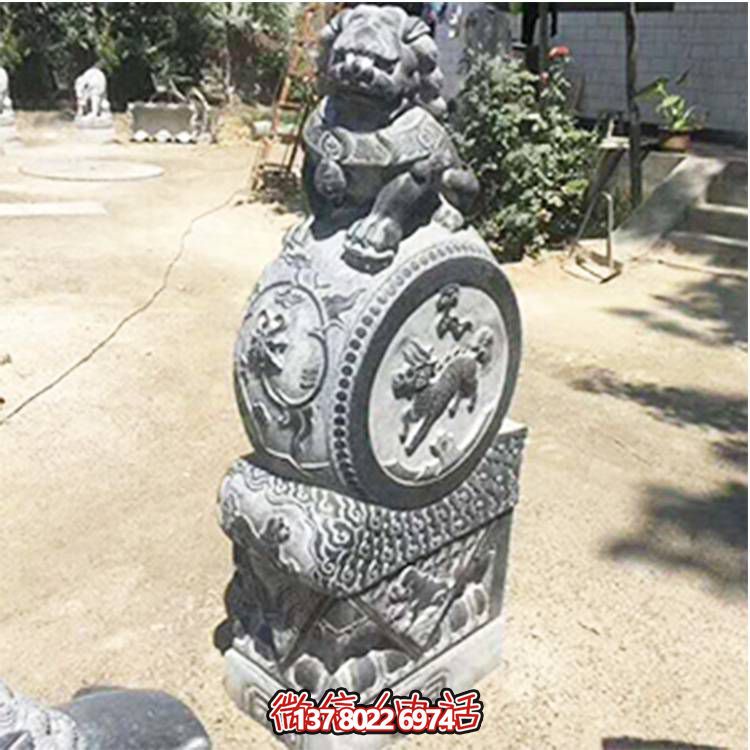 青石仿古大门门口镇宅狮子抱鼓石博鱼平台