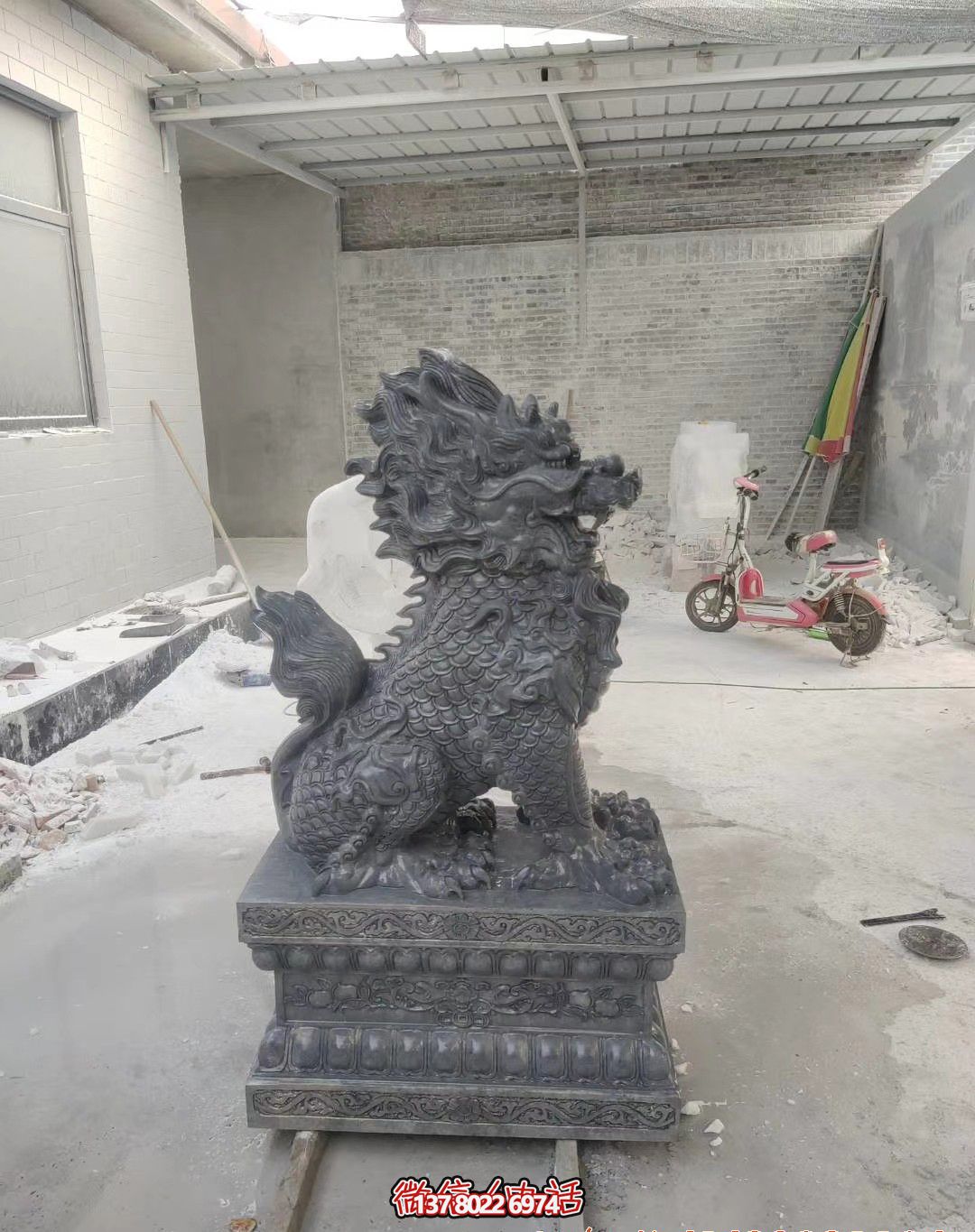 陵园砂石石雕园林景观麒麟博鱼平台