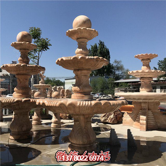 户外别墅流水摆件晚霞红风水球喷泉博鱼平台
