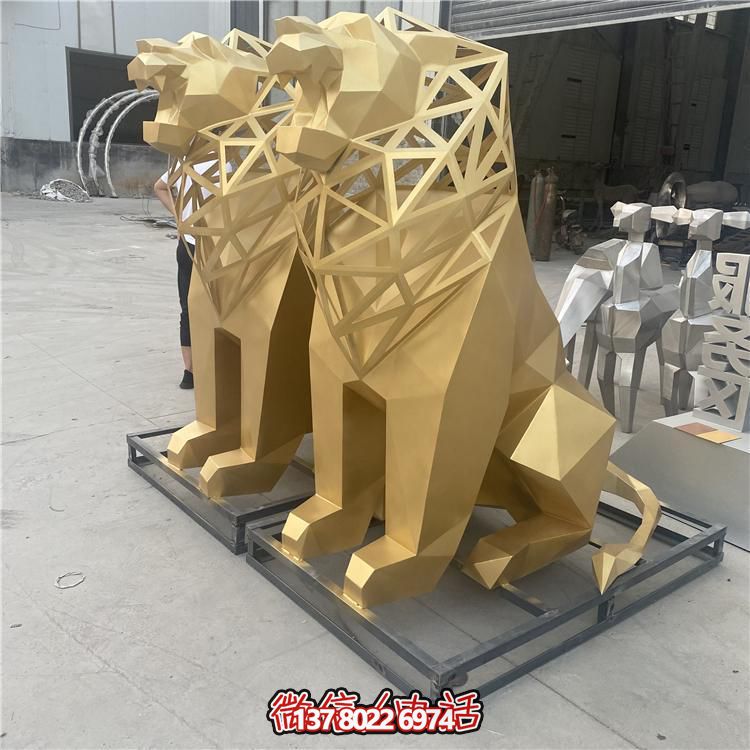 公园不锈钢几何抽象狮子博鱼平台