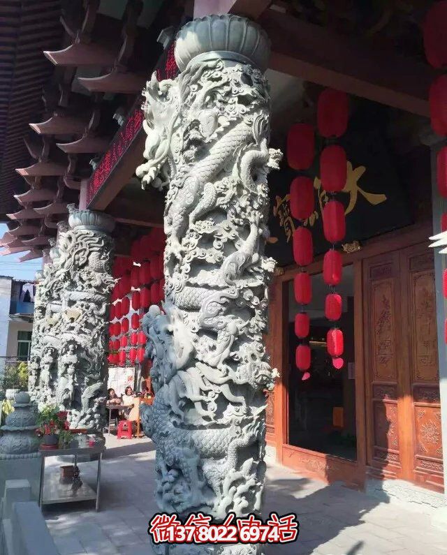 景区古建筑门口华表龙博鱼平台摆件