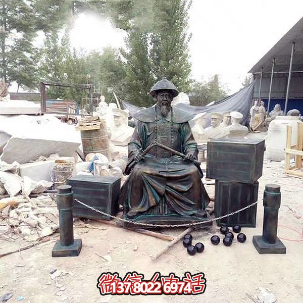 园林景观玻璃钢仿铜做旧林则徐销烟情景小品摆件博鱼平台