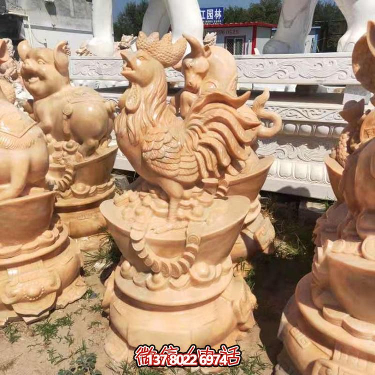 招财十二生肖鸡博鱼平台晚霞红雕刻景观动物摆件