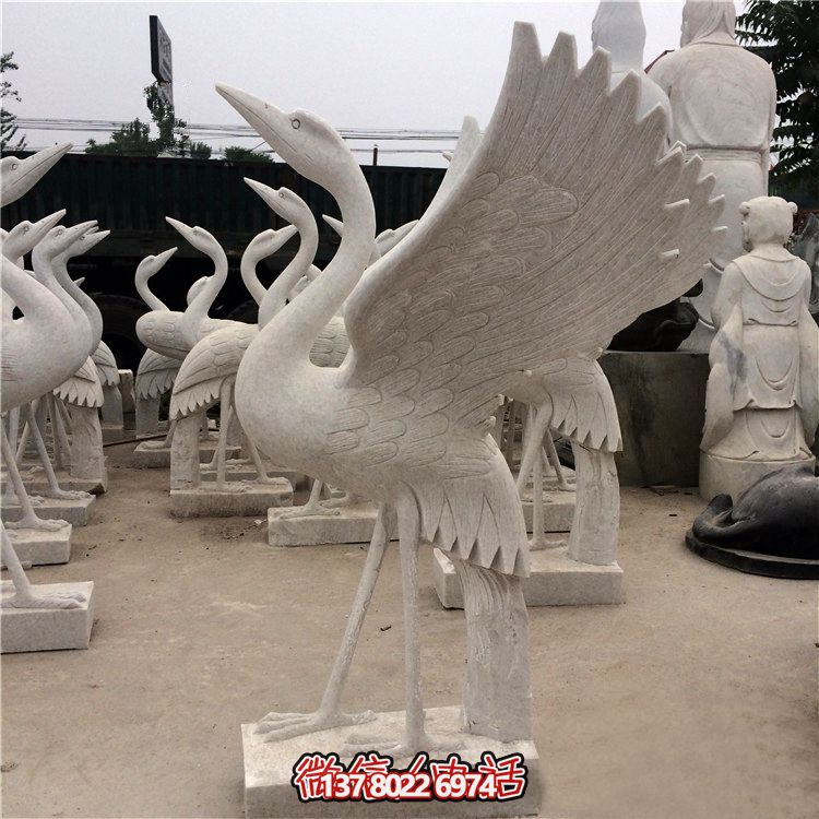 汉白玉石雕大型户外景观鹤博鱼平台