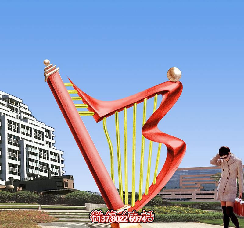 户外园林抽象不锈钢装饰摆件琴博鱼平台
