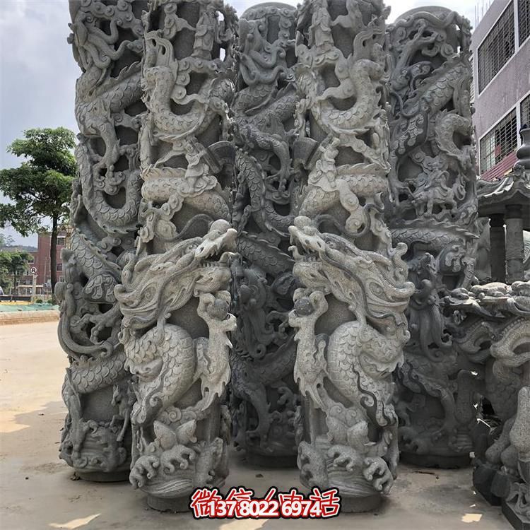 大型青石石雕户外广场盘龙龙柱博鱼平台