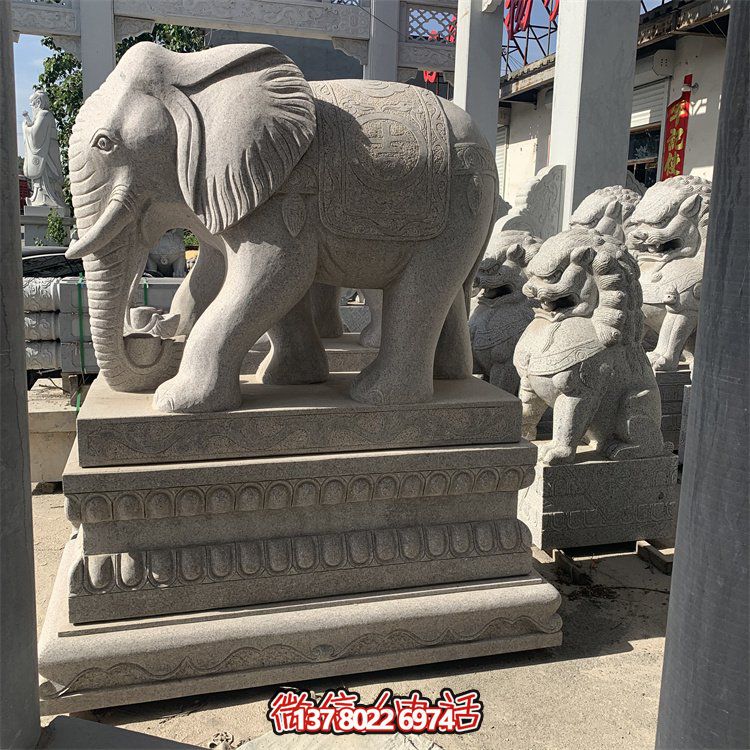 银行门口摆放汉白玉青石浮雕招财大象博鱼平台