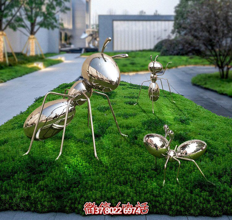 不锈钢镜面蚂蚁，小区绿化带装饰动物摆件