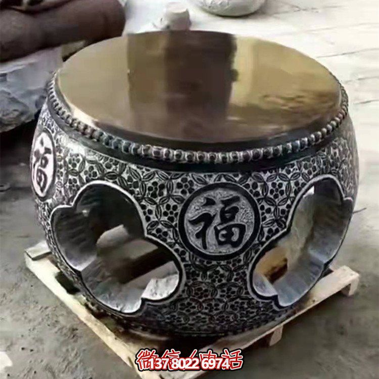 庭院空心青石石雕圆形石桌博鱼平台