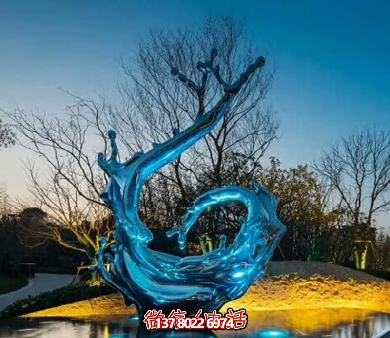 海边装饰一朵蓝色不锈钢海浪浪花博鱼平台