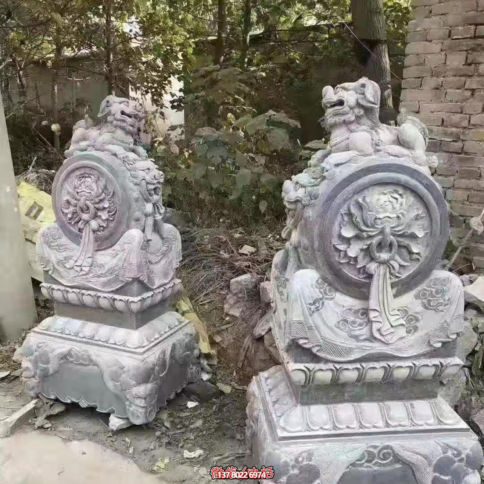 大理石石雕浮雕别墅小区饭店麒麟抱鼓石