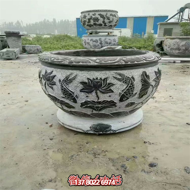 庭院青石石雕双鱼莲花花盆博鱼平台