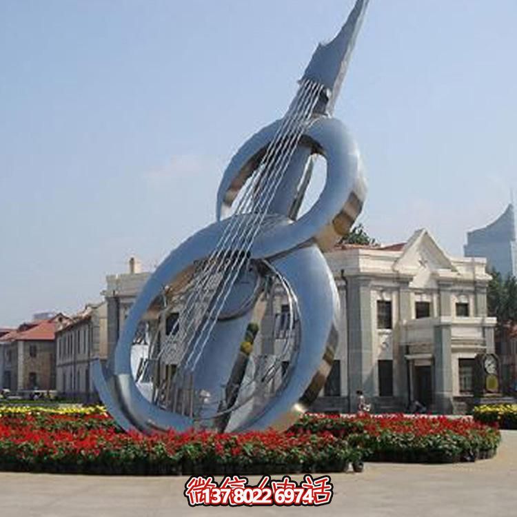 广场大型不锈钢镂空大提琴景观博鱼平台