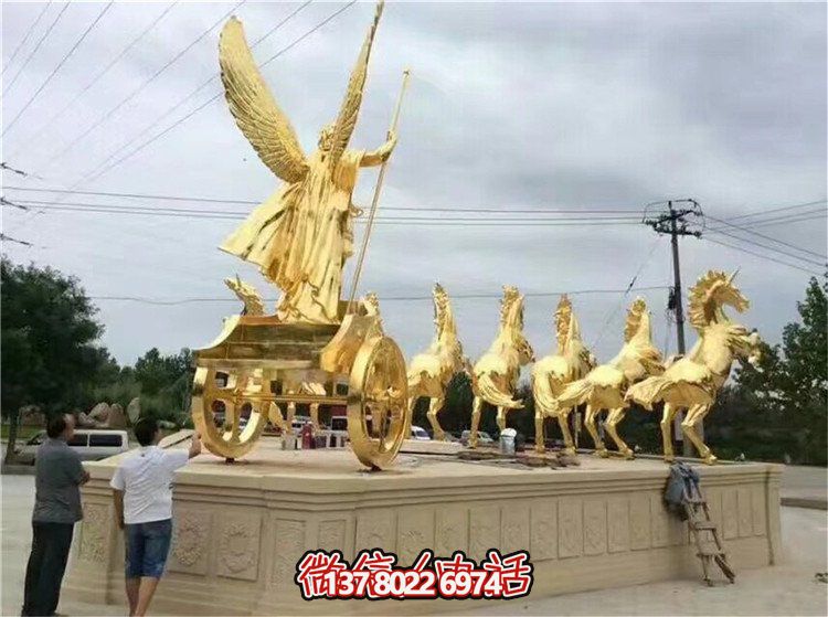 广场大型不锈钢西方人物阿波罗战车博鱼平台